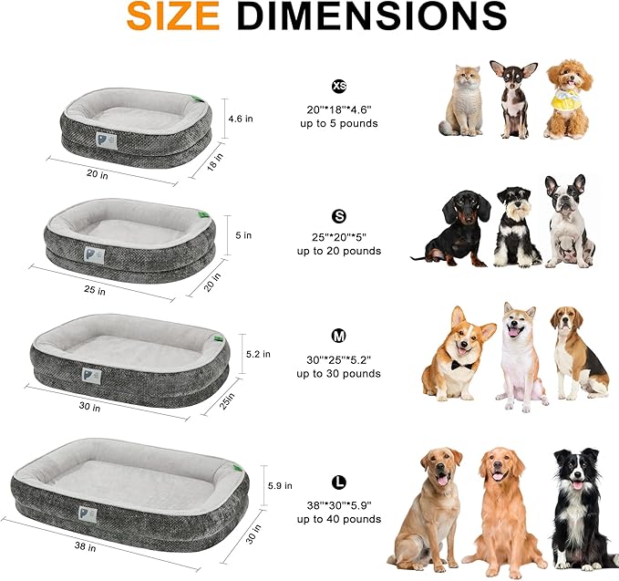 Dog Bed Medium Size Dog,Orthopedic Bed with Removable Cover&Non-Slip Bottom Couch Bed with Four-Sided Bolster Grey M