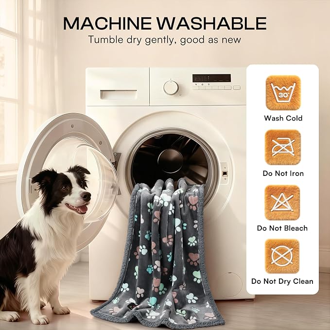 Luciphia Waterproof Pet Blankets for Couch Sofa Bed Cover Cat Liquid Pee Proof Washable Soft Fluffy Large Dog Blanket Reversible Furniture Protection Puppy Grey Paw Thicken Small（40" x 28"）