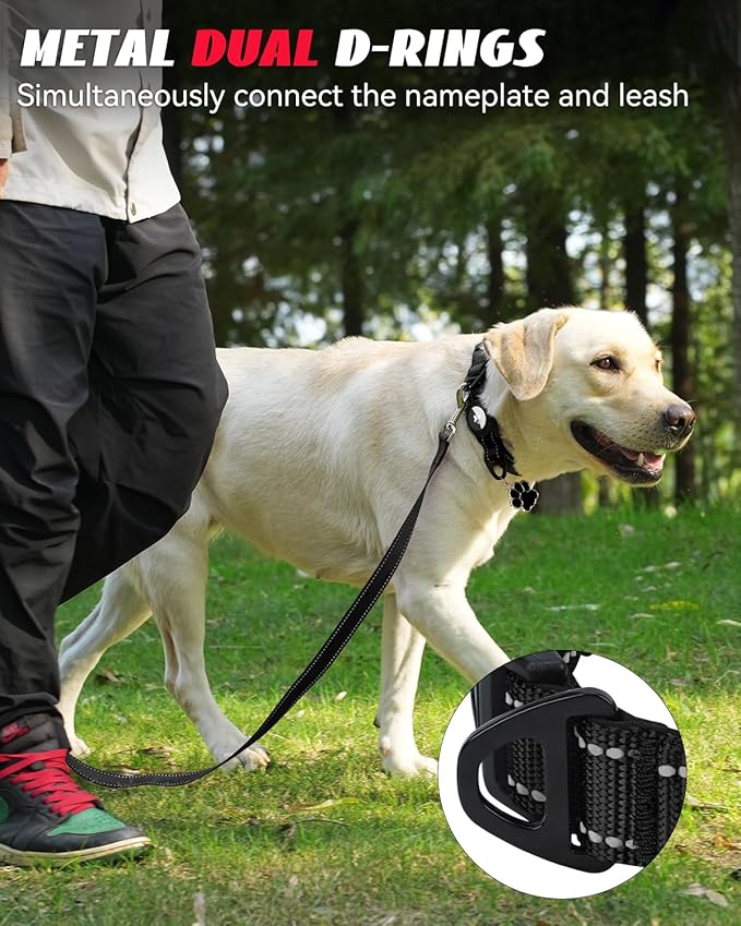 Joytale Airtag Dog Collar, Dual D-Rings, Waterproof Reflective Pet Collar with AirTag Holder, Soft Padded Adjustable for Large Dogs, Black, L