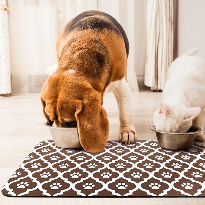 Dog Food Mat 17X30 Inch Pet Feeding Absorbent Mats for Floor Cat Water Bowl Placemats Non-Slip Washable Dog Mat for Food and Water