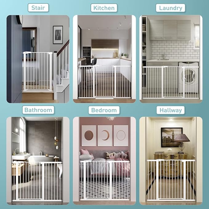 Fairy Baby Narrow Baby Gate 26.8 Inch to 29.5 Inch Wide, 38" Extra Tall Metal Safety Child Gate Auto Close Walk Through Pet Gates Pressure Mounted or Small Stairs and Doorways Indoor No Drill, White