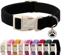 Cute Corduroy Dog Collar - Black Adjustable Dog Collars for Large Dogs 50-80lbs, Fade-Proof with Secure Snap & Little Charm, Christmas Birthday Gift, L