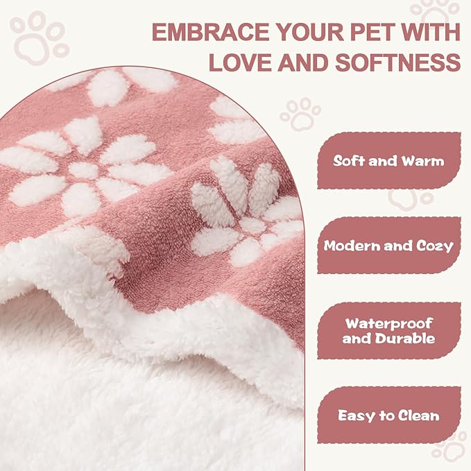 Waterproof Blanket for Dog Puppy Cat, Cute 3D Textured Flower Dog Blanket for Bed Couch Sofa, Soft Liquid Pee Proof Furniture Protector, 30"x40", Pink