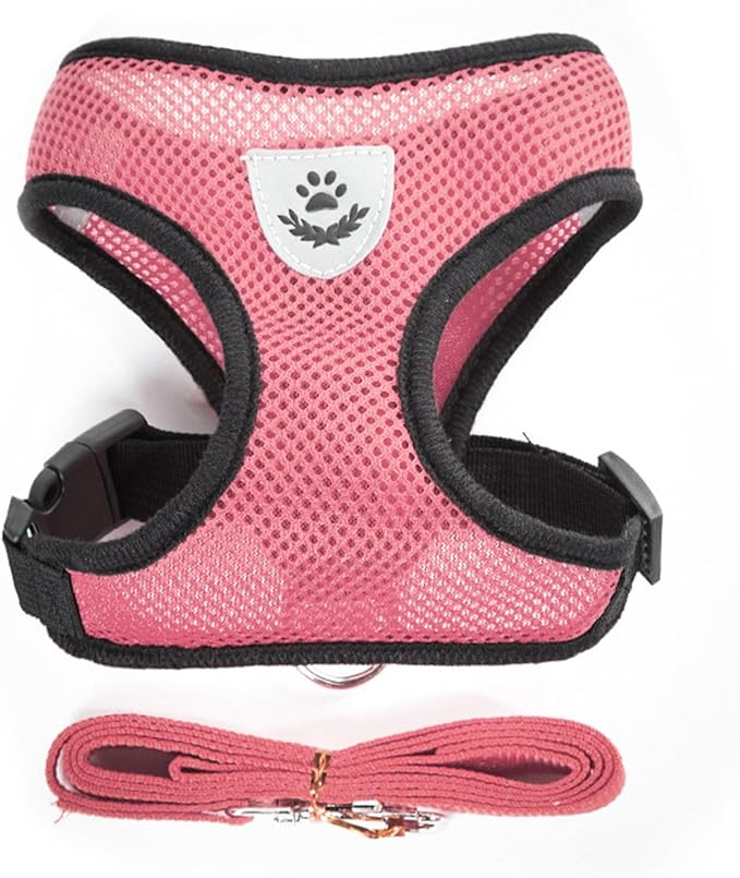 shudyear Summer cat Chest Harness and Leash, Anti-Escape Adjustable Soft mesh cat Leash and Chest Harness Set for All Types of Cats cat Vests (Size S,Pink)