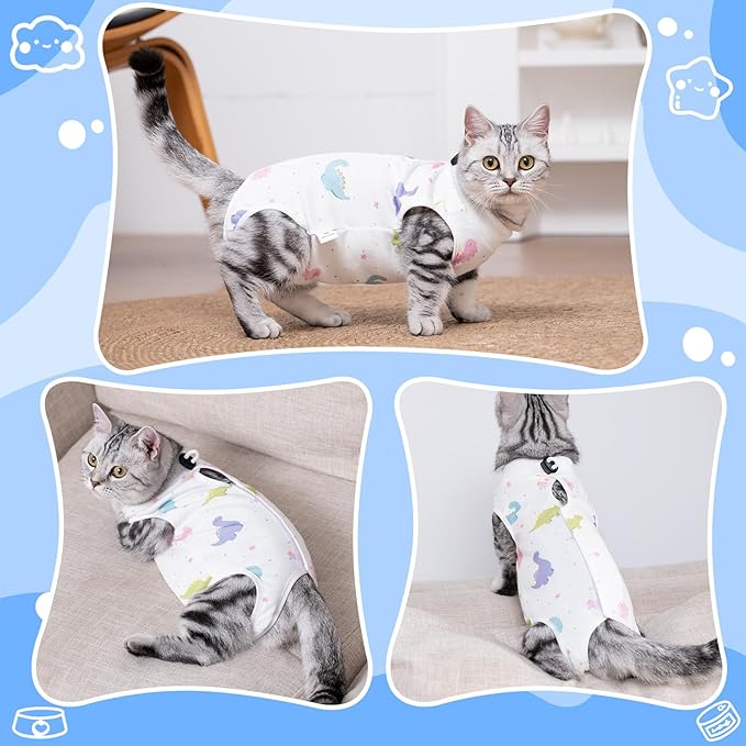 Coppthinktu Cat Recovery Suit Female, Breathable Cat Onesie After Surgery Female for Abdominal Wounds or Skin Diseases, Surgery Recovery Suit Kitten Surgical Onesie After Spay Wear Anti Licking