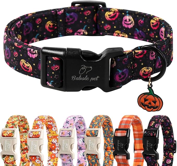 Halloween Dog Collar Spooky Fun Pumpkin Puppy Collar - Light Comfortable Adjustable Pet Collars for Small Medium Large Girl Boy Dogs S