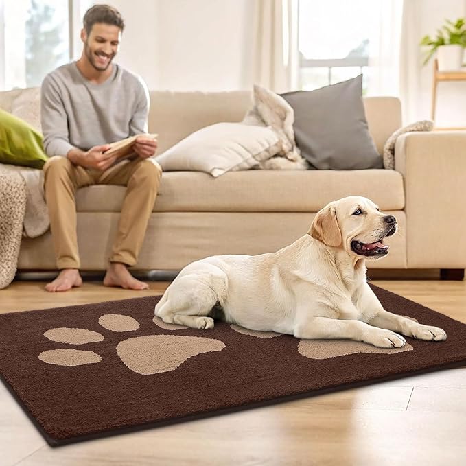 Buganda Dog Door Mat for Muddy Paws, Absorbent Dirt Trapper Washable Indoor Doormats, Non Slip Low-Profile Mud Mat for Dogs, Front Entrance Doormat for Inside Floor (47x24 Inches, Brown)