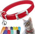 CollarDirect Leather Cat Collar, Kitten Collar with Removable Bell Black Blue Red Orange Lime Green (8-11 Inch, Red)