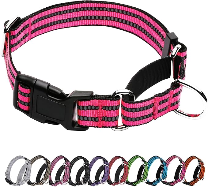 Martingale Dog Collar, Adjustable Nylon Reflective Collar with Quick Release Buckle (Hot Pink, Extra Large)