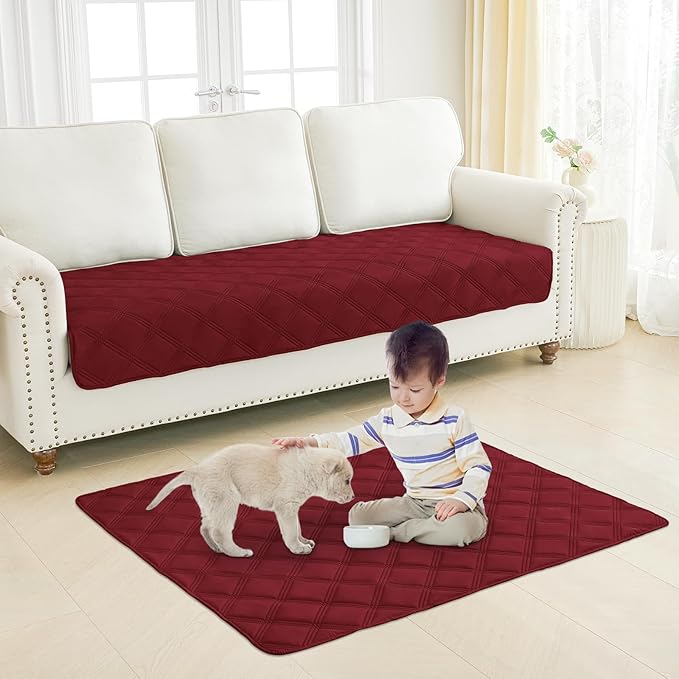 Smiry Waterproof Dog Bed Cover Blanket 68x82, Soft Reversible Pet Blanket, Washable Leakproof Cats Dogs Couch Cover for Sofa, Couch, Furniture, Wine Red/Wine Red