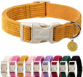 Cute Corduroy Dog Collar - Mustard Yellow Adjustable Dog Collars for Small Dogs 10-25lbs, Fade-Proof with Secure Snap & Little Charm, Christmas Birthday Gift, S