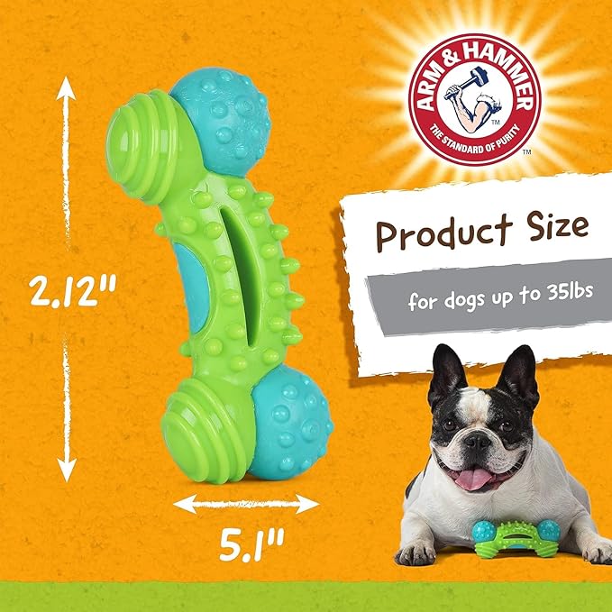 Arm & Hammer for Pets Nubbies Duality Bone Dental Dog Toy - Best Dog Chew Toy for Moderate Chewers - Helps Reduce Plaque & Tartar- Green Apple Flavor, Baking Soda Enhanced - 2 Pack