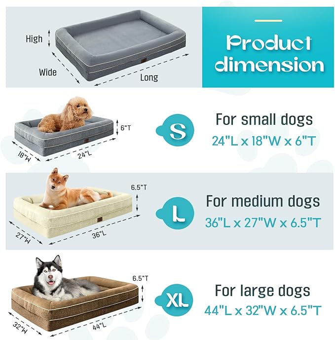 Waterproof Memory Foam Dog Beds for Small Dogs Non-Slip Orthopedic Dog Beds Washable Couch Pet Bed with Removable Cover (Grey, Small)