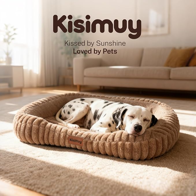 Dog Bed for Extra Large Dogs, Cute XL Dog Bed with Removable Washable Cover & Anti-Slip Bottom, Soft Calming Pet Sofa Bed with Handle for Indoor Pets, 43x31x5inches, Brown