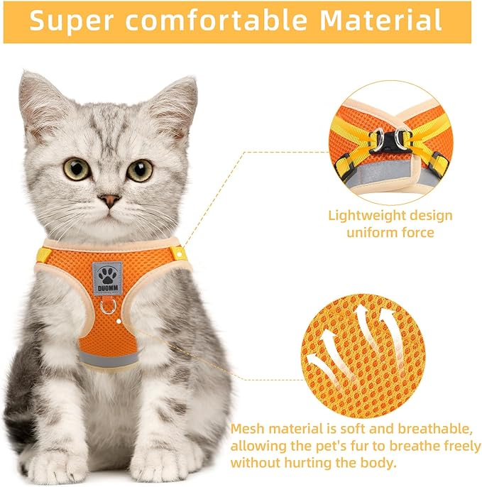 Cat & Dog Vest Harness - All Weather Mesh, Reflective Strap, Step-in Adjustable for Small Cats & Dogs (Orange, Small)