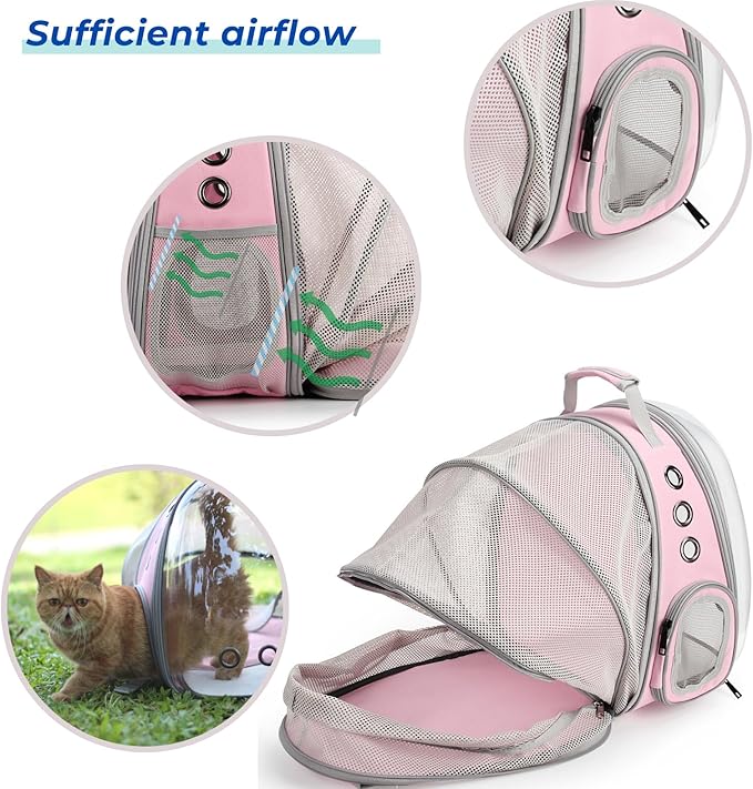 Lollimeow Cat Carrier Backpack, Expandable Bubble Pet Carrier for Cats and Small Dogs, Airline Approved Travel Backpack for Hiking, Walking & Outdoor Adventures - Supports up to 14 lbs