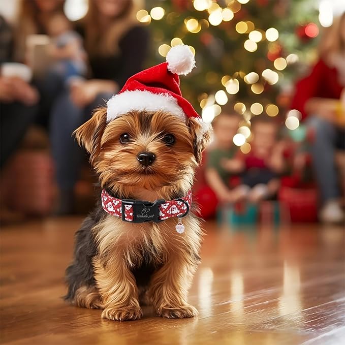 Christmas Dog Collar - Cute Red Santa Christmas Puppy Collar with Safety Buckle, Soft Adjustable Holiday Dog Collars for Small Medium Large Dogs S