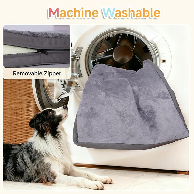 XXL Dog Bed for Large Dogs, Waterproof XXL Dog Crate Pad with Orthopedic Egg Crate Foam Reversible & Washable Cover, Egg Crate Foam, Anti-Slip, 47" x 29", Gray