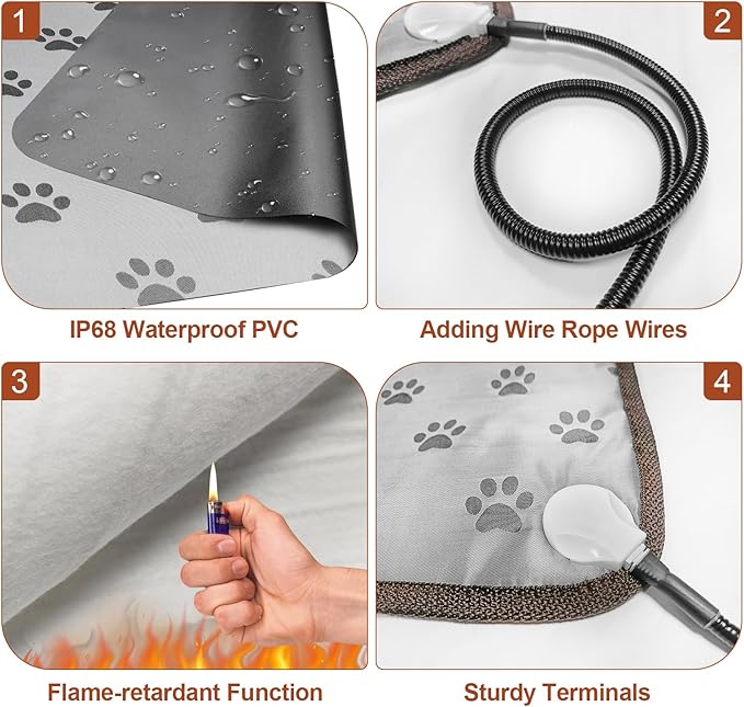 Pet Heating Pad 22x18 in with Smart Thermostat Switch and Power Line Protection Tube,Obtained MET and UL Dual Certification,Waterproof Cat Heating pad-Paw Print