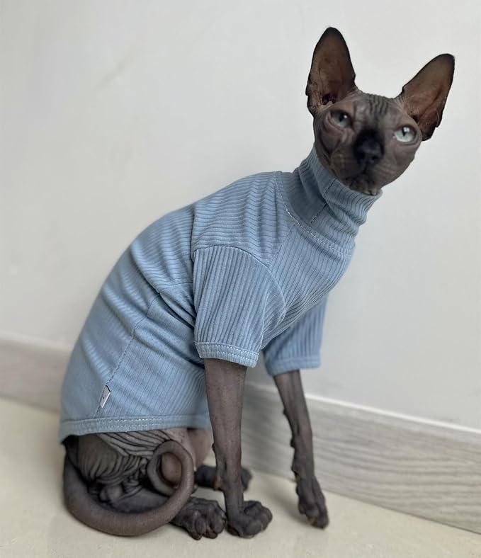 Sphynx Hairless Cats Shirt Cotton Cat Turtleneck Sweater Pullover Kitten T-Shirts with Sleeves Cat Pajamas Jumpsuit for Sphynx