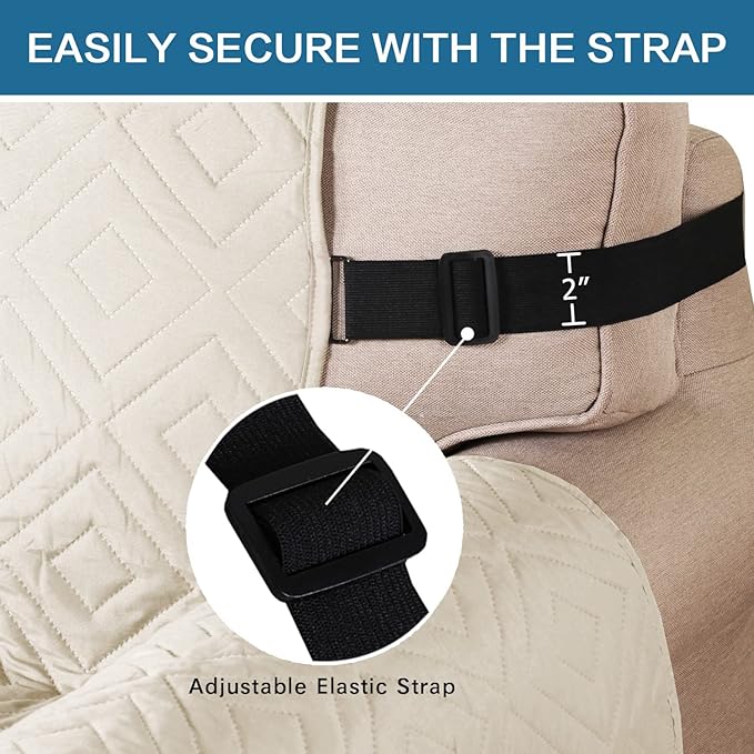 H.VERSAILTEX Reversible Loveseat Cover Furniture Protector Anti-Slip Water Resistant 2" Elastic Straps Couch Covers Pets Kids Fit Sitting Width Up to 54"(Oversized Loveseat: 75" x 98", Ivory/Beige)