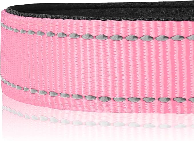 Joytale Reflective Dog Collar, Soft Neoprene Padded, Metal D-Ring, Nylon Pet Collar Adjustable for Puppy Dogs, Pink, XS