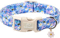 Floral Dog Collar for Large Dogs - Cute Spring Dog Collars, Soft Lightweight Bee & Daisy Puppy Collar, Breathable Adjustable Male Female Blue Wildflowers Dogs Collars L