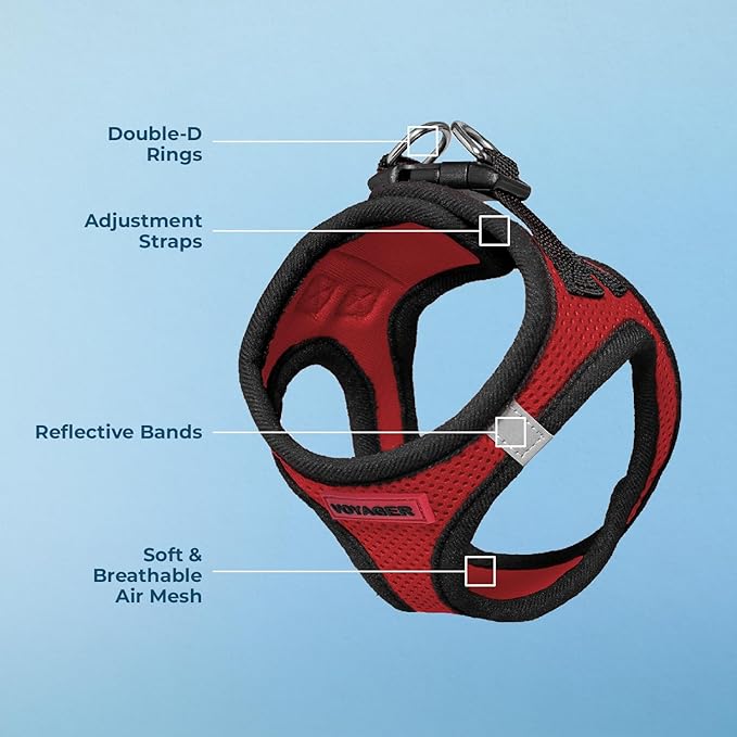 Best Pet Supplies - All Weather Mesh / Plush, Reflective, No Pull Harness for Small, Medium Dogs, Cats - Secure with Hook & Loop Fastener, Buckle, Double D-Rings - Red/Black Trim, S