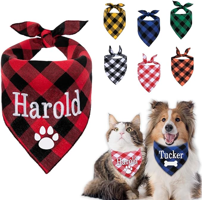 Personalized Dog Bandana Embroidered Name Custom Neckwear Dog Scarf Triangle Bibs Kerchief Pet Costume Accessories for Small Medium Large Dogs Cats Pets Birthday Gift
