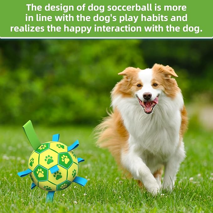 QDAN Dog Toys Soccer Ball, Dog Tug Toy, Water Toy, Durable Balls for Small Medium Dogs-Green Yellow(6 inch)