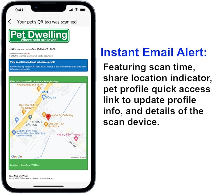 Pet Dwelling QR Code Pet ID Tag – Smart Dog & Cat ID Tags for Pet Safety, Free Personalized Online Profile, Instant Scan Alerts, AI Insights (Brown Paw)