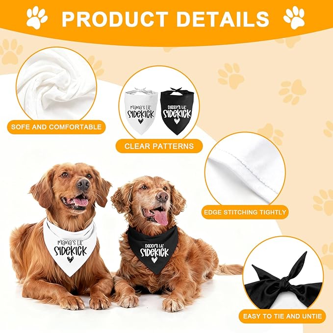 2 Pack Dog Bandana Pregnancy Announcement, Daddy's and Mama's Lil Sidekick Gender Reveal Puppy Dog Scarf Accessories, Adjustable Pet Bandana Scarf for Small Medium Large Dogs
