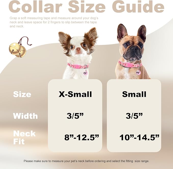 XS Dog Collar with Bell - Durable Nylon Collar for Small Breeds,Adjustable Cute Fruit Pattern Collar for Chihuahua Pomeranian Yorkie, Heavy-Duty for Active Puppies（Pink Strawberry XS）