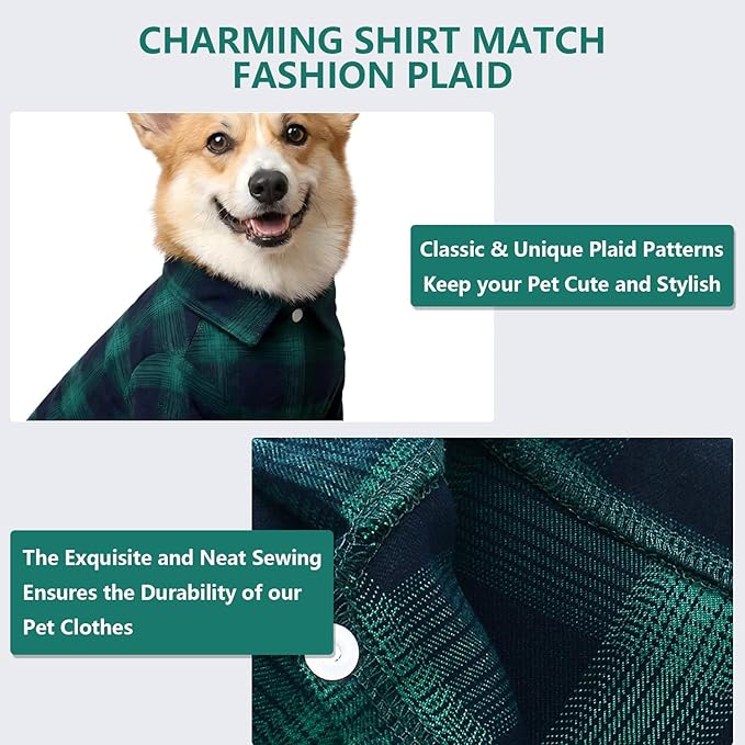 Koneseve Dog Shirt Pet Plaid Clothes T-Shirt Sweater Matching Breathable for Large Dog Adorable Casual Cozy Halloween Thanksgiving Christmas Costumes (Green; 6XL)