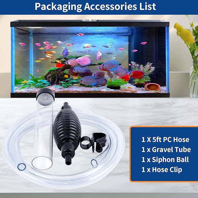 Aquarium Gravel Vacuum Cleaner, Fish Tank Water Changer, Hand Pump Siphon (5ft)