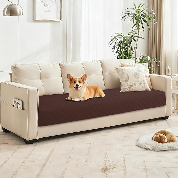 Waterproof Dog Bed Cover Pet Blanket, Soft Couch Cover for Dogs Washable, Non-Slip Dog Blanket Protect Furniture Couch Sofa Car for Puppy Large Dogs Cat (52x82 Inch, Coffee)