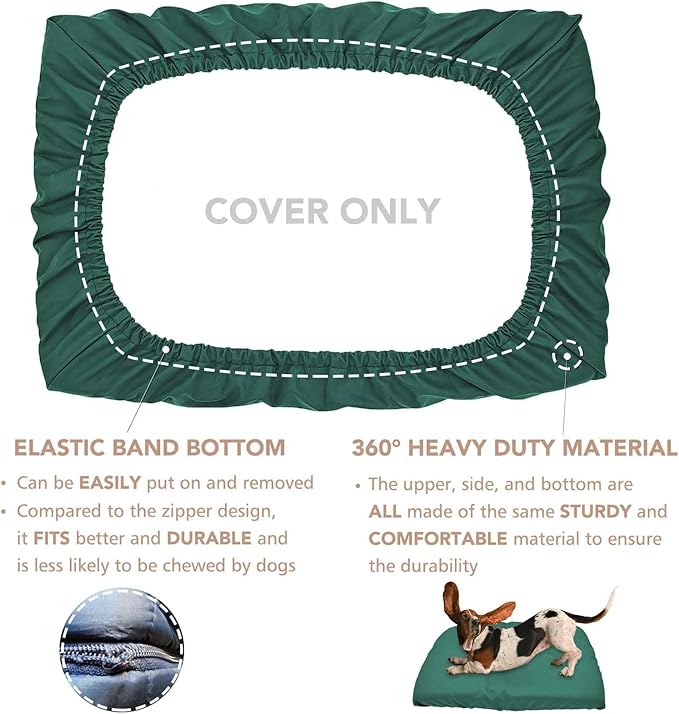 Dog Bed Cover Waterproof Replacement Machine Washable Covers for 30x20 Inch Dog Bed Heavy Duty Scratch Resistant Mattress Protector Pet Bed Cover Only Dark Green