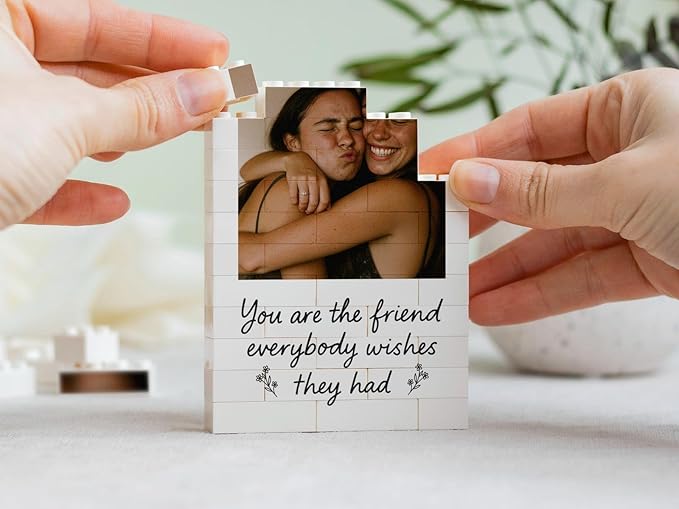 NAZENTI Personalised Best Friend Photo Gift for Besties, Birthday Present For Her, Friendship Keepsake Building Block for Valentine Christmas Gift for BFF, Custom Puzzle Decor for Family