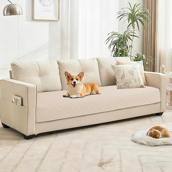 Waterproof Dog Bed Cover Pet Blanket, Soft Couch Cover for Dogs Washable, Non-Slip Dog Blanket Protect Furniture Couch Sofa Car for Puppy Large Dogs Cat (40x50 Inch, Beige)