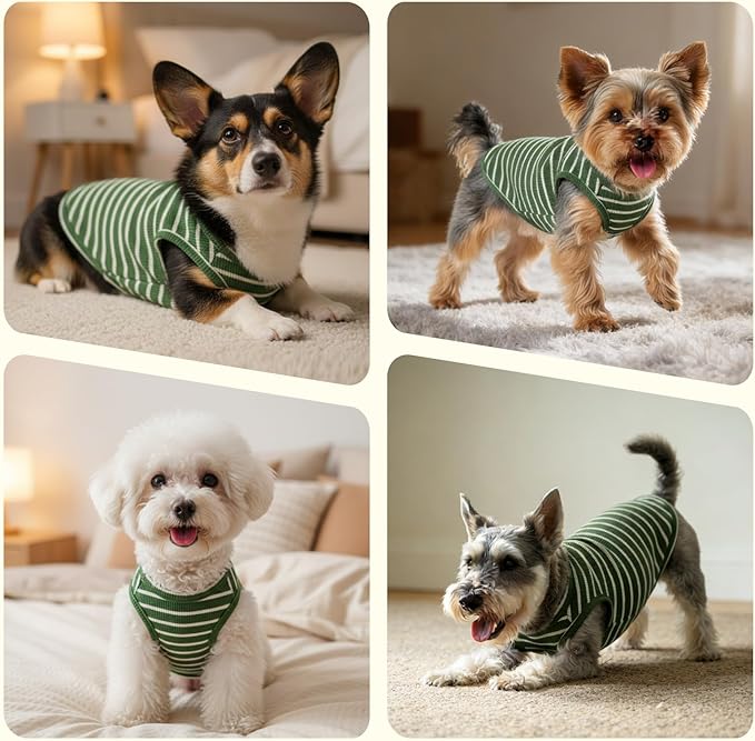 Dog Clothes, Stripe Dogs Shirts for Small & Medium Breeds, Pet Tank Top, Breathable Waffle Fabric Puppy Outfit, Shirt for Chihuahua, Yorkie, Dachshund, Corgi (4Pack, Small)