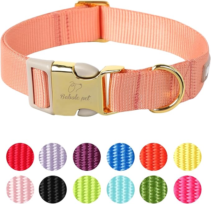 Nylon Dog Collar - Adjustable Orange Soft Webbing Dog Collars for Small Medium Large Dogs Boy Girl Puppy Collar with Safety Metal Buckle S