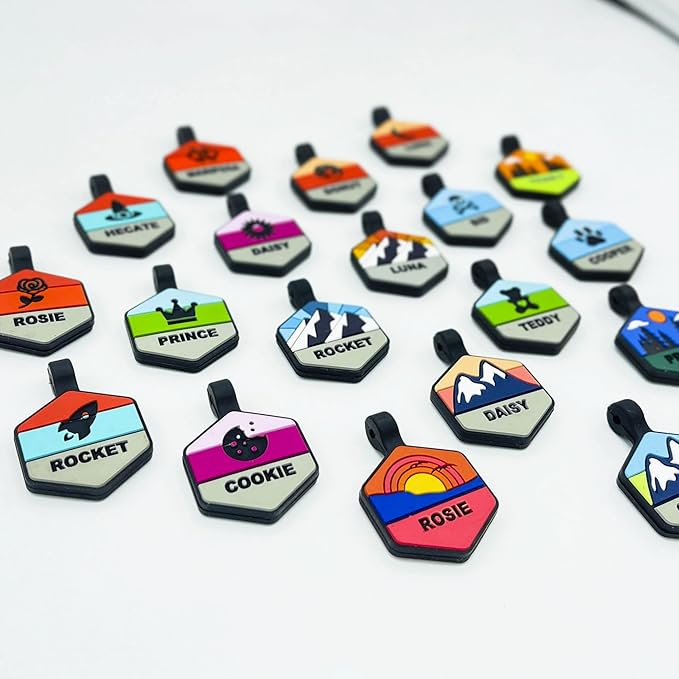 Silent Dog Tag Personalized with 5 Lines of Custom Deep Engraved Durable Soundless Silicone Pet ID Name Tag Hexagon Snow Mountain Girl