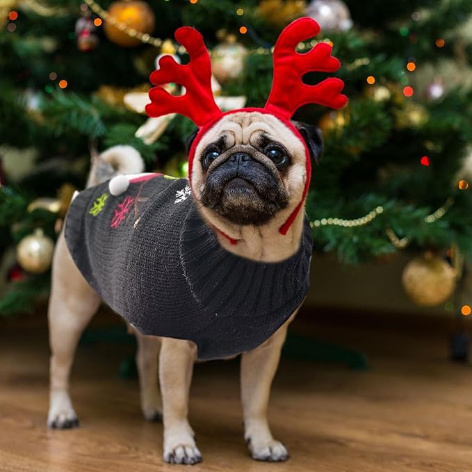 Christmas Dog Sweaters Xmas Pet Outfit Clothes Cute Black Snowman Costume Puppy Cat Knitted Jumpers (XXS,Black Snowman)