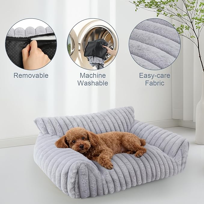 Cute Dog Cat Couch for Medium Large Dogs,Fluffy Pet Sofa Dog Couch Bed with Premium Soft Corduroy Fleece,Cute Washable Dog Bed Medium Large Size Dog,Supportive Cat Sofa Pet Bed(36x27x10,Grey)