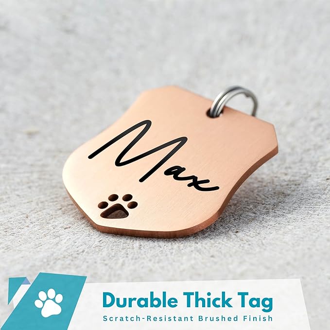 Ultra Joys Dog Tags Personalized for Pets - Hollow Paw Custom Pet ID Tag - Engraved Dog Tag for Small, Large Dogs - Large Badge in Rose