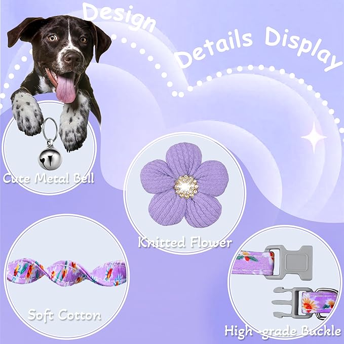 Medium Dog Collar with Flower, Dog Collars for Medium Dogs Collar for Girl Cute Dog Collar with Bell, Adjustable Length