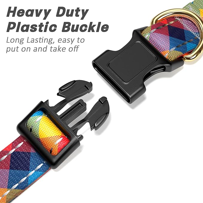 Reflective Dog Collar for Extra Small Dogs, Cute Boho Adjustable Heavy-Duty Nylon Puppy Collar for Boy and Girl Female, Soft Pet Accessories with Quick Release Buckle, Colorful Tartan