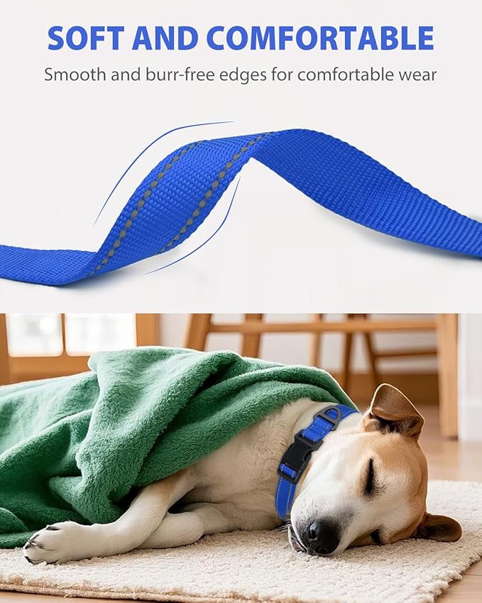 Joytale Large Dog Collar, Reflective and Adjustable Nylon Pet Collar with Quick-Release Buckle for Extra Large Dogs, Navy Blue, XL