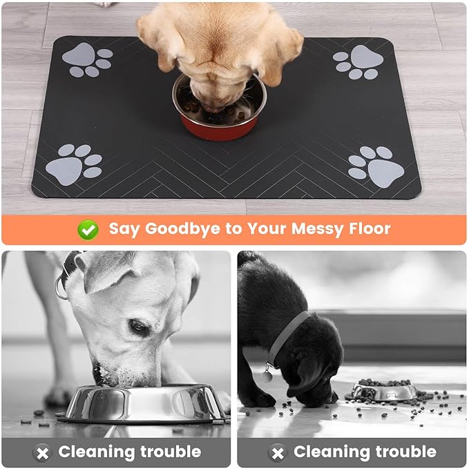 Pet Feeding Mat-Absorbent Pet Placemat for Food and Water Bowl, with Waterproof Rubber Backing, Quick Dry Water Dispenser Mat for Dog and Cat (20"x12", Blue)