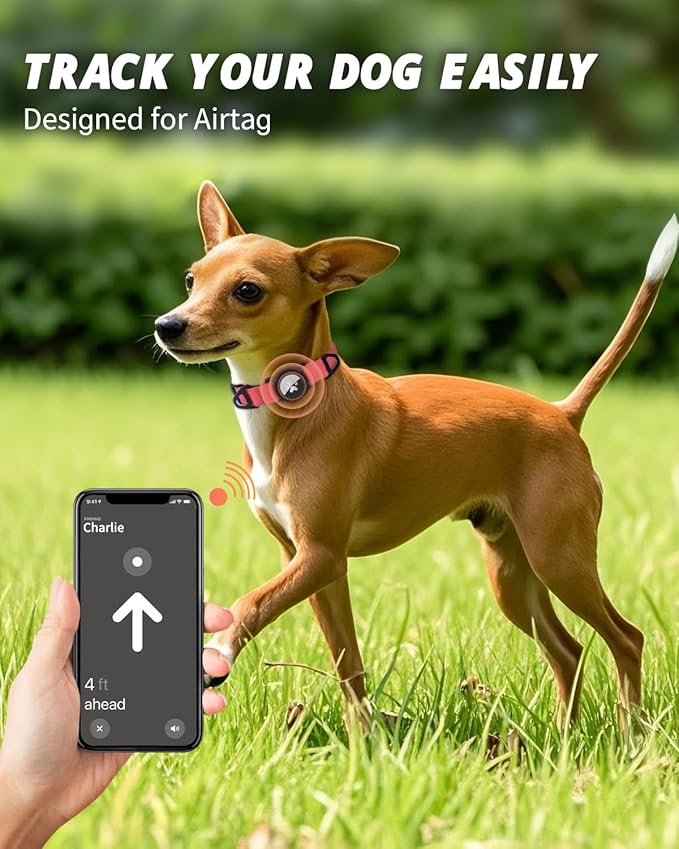 Joytale Airtag Dog Collar, Reflective Pet Collar with Waterproof AirTag Holder, Dual D-Rings, Soft Padded Adjustable for Small Dogs, Neon Pink, S